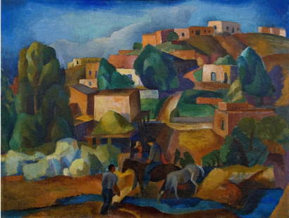 Willard Nash "Sante Fe Landscape, 1925" Print: Willard Ayer Nash (1898 in Philadelphia, Pennsylvania â€“ 1943 in Albuquerque) grew up in Detroit, Michigan. In Detroit he studied art with John P. Wicker and became successful as a commercial ar