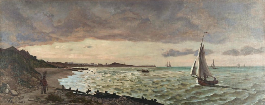 Frederic Bazille "The Beach at Sainte Adresse, 1865" Print: FrÃ©dÃ©ric Bazille, the French painter born in 1841, stands as an intriguing figure in the Impressionist movement, leaving a lasting imprint on the world of art despite his untimely demise. Renown