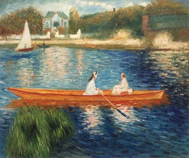 Pierre Auguste Renoir "Boating on the Seine, 1879" Painting: Pierre-Auguste Renoir was a prominent French artist and one of the leading figures of the Impressionist movement. He is celebrated for his vibrant and colorful paintings, which often depicted scenes o