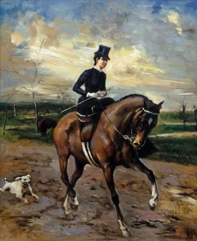 Giovanni Boldini "The Amazon with Puppy" Painting: Giovanni Boldini (1842â€“1931) was an Italian painter known for his elegant and dynamic portraits, particularly of high society individuals, artists, and celebrities of his time. He was associate