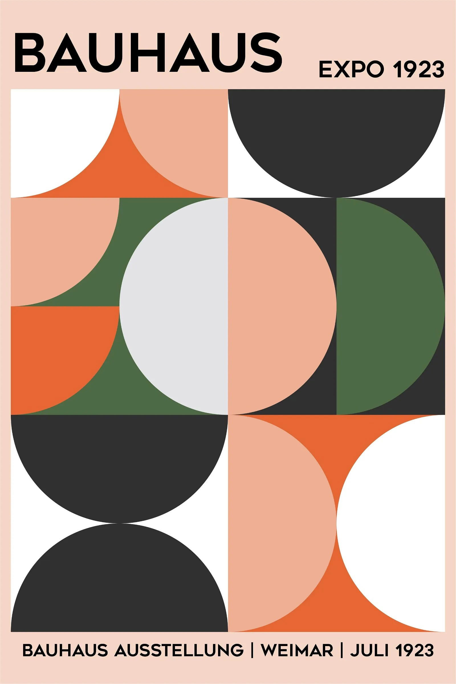 Bauhaus School "Expo, 1923" Print: The Bauhaus school, founded in 1919 by architect Walter Gropius in Weimar, Germany, stands as a transformative and iconic institution in the world of art, design, and architecture. It emerged in the a