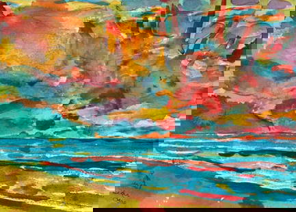 Romare Bearden "Sunset, Grande Case, 1978" Offset Lithograph: Romare Bearden (1911-1988) was a prominent African American artist, renowned for his significant contributions to American art, particularly in the realm of collage and mixed-media artworks. Born in C