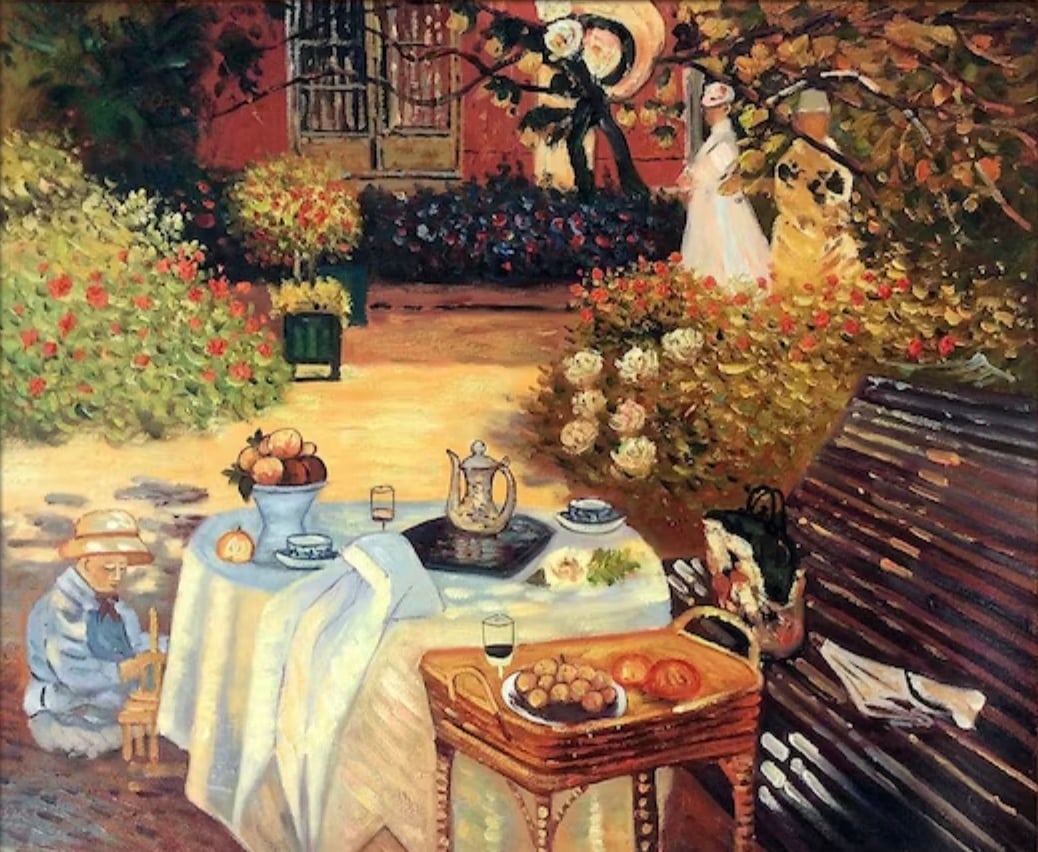 Claude Monet "The Luncheon" Painting: Claude Monet (1840-1926) was a French painter and one of the key figures in the Impressionist movement. Born in Paris, Monet's artistic journey led him to become a pioneer in capturing the fleeting ef