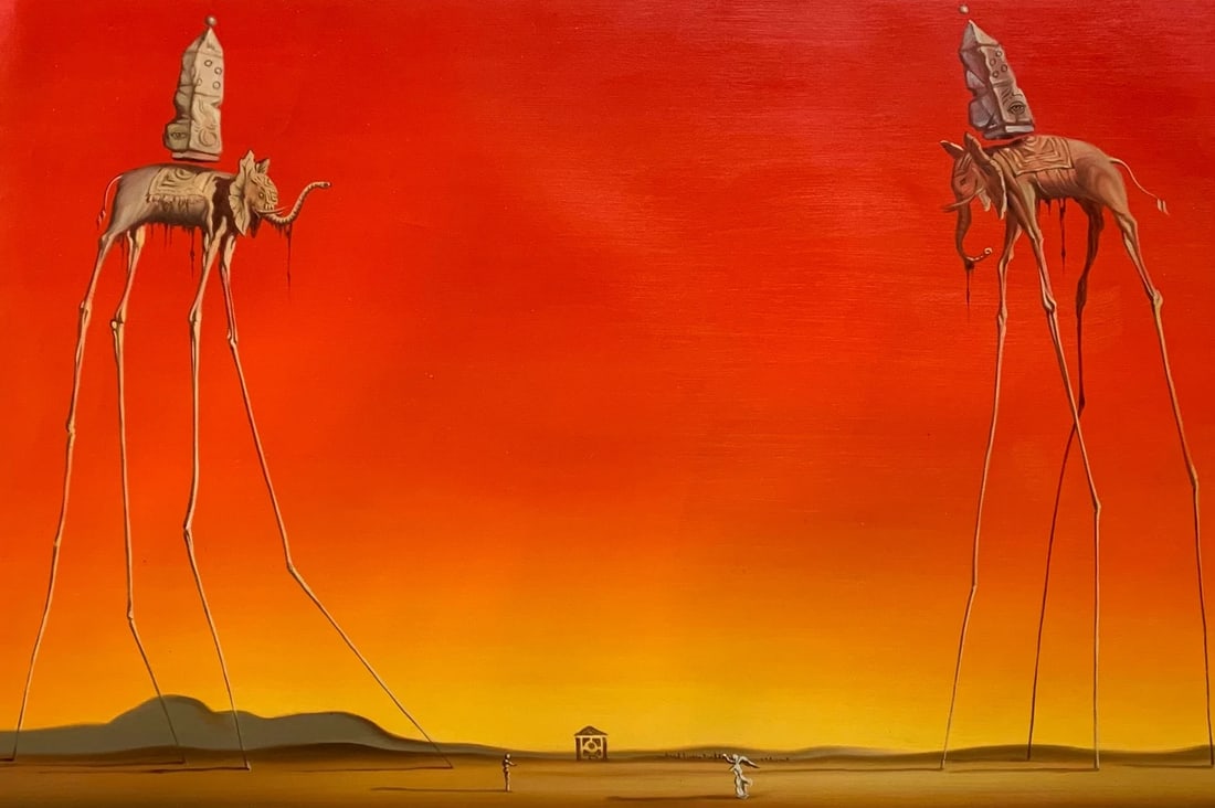 Salvador Dali "The Elephants, 1948" Oil Painting (1 of 4)