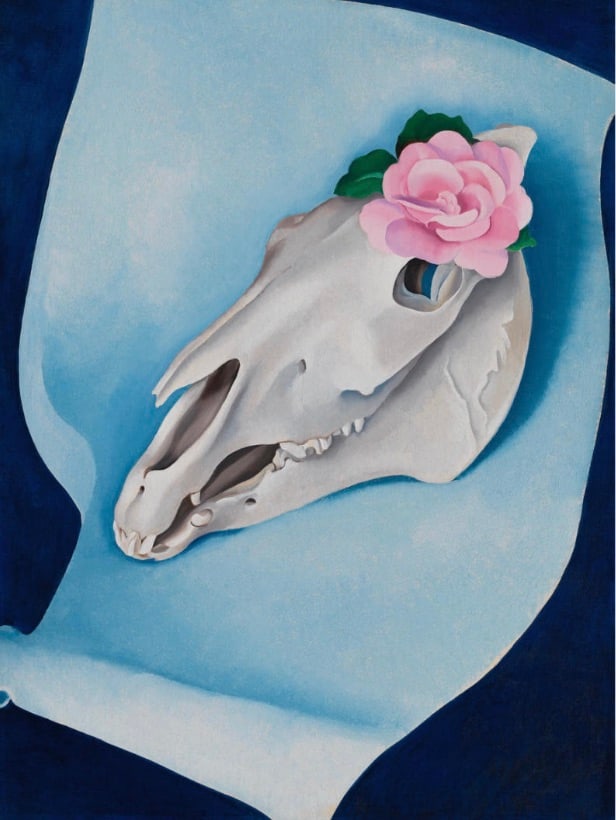 Georgia Okeeffe "Horses Skull with Pink Rose, 1931" Print (1 of 1)