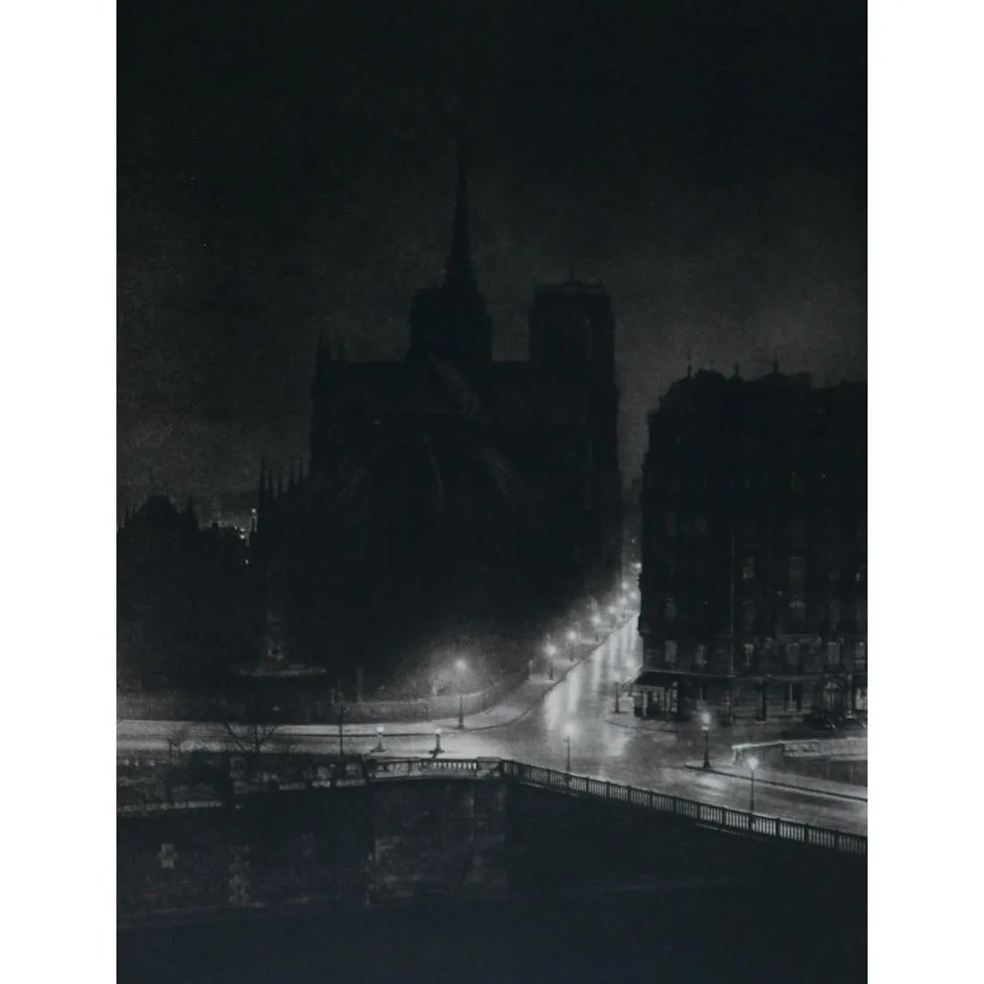 BRASSAI "Notre Dame at night"Print: BrassaÃ¯, whose real name was Gyula HalÃ¡sz (1899-1984), was a Hungarian-French photographer and artist known for his significant contributions to the world of photography, particularly in the rea