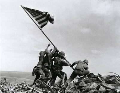 Joe Rosenthal"Raising the Flag on Iwo Jima, 1945"Prinrt: Joe Rosenthal (1911-2006) was an American photographer known for his iconic World War II photograph titled "Raising the Flag on Iwo Jima." This photograph captured the raising of the United States fla