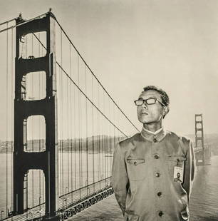 TSENG KWONG CHI "Golden Gate Bridge, 1979" Print: Tseng Kwong Chi was a Chinese-Canadian photographer known for his "Expeditionary Self-Portrait" series, in which he traveled to various iconic landmarks and photographed himself in a Mao suit. In 1979