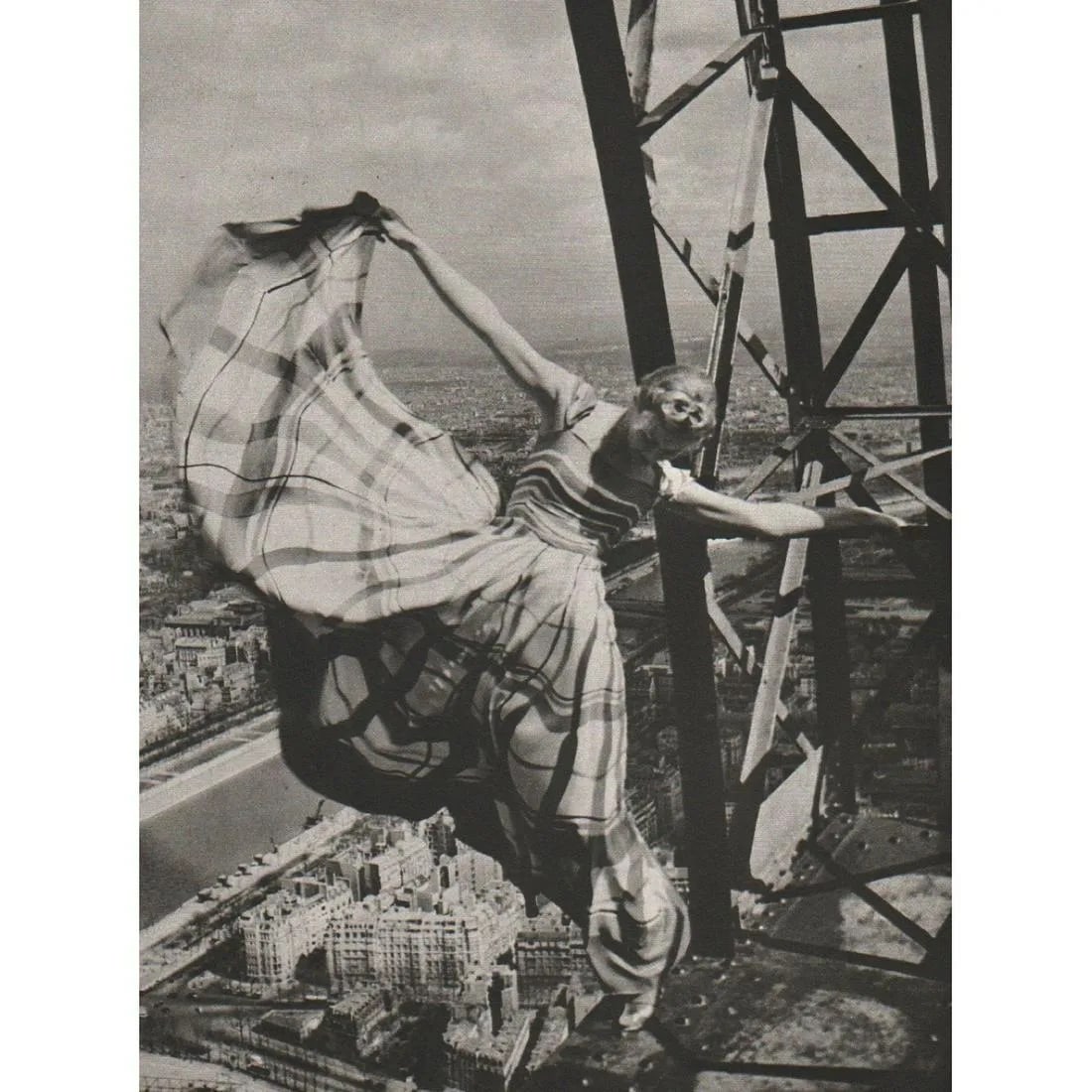 ERWIN BLUMENFELD "Lisa Fonssagrives - Eiffel Tower" Print: Erwin Blumenfeld was a German-born American fashion photographer, and Lisa Fonssagrives was a renowned Swedish-born American fashion model. The reference to "Lisa Fonssagrives - Eiffel Tower" likely p