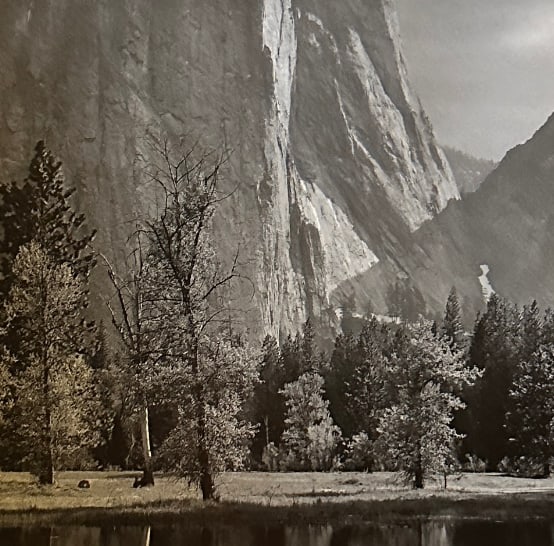 Ansel Adams "Cathedral Rocks" Print.: "Ansel Adams (1902-1984) was an American photographer and environmentalist known for his stunning black-and-white landscape photographs of the American West, particularly Yosemite National Park. He wa