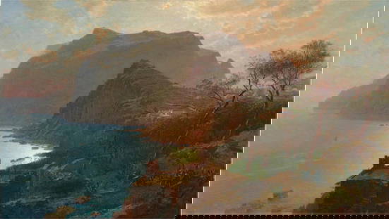William Stanley Haseltine "The Sea from Capri, 1875" Offset Lithograph: William Stanley Haseltine (1835-1900) was an American landscape painter known for his contributions to the Hudson River School, a mid-19th-century American art movement that celebrated the beauty of t