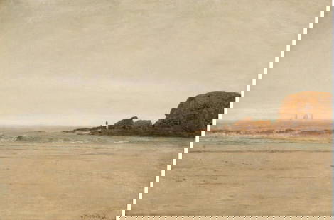 Thomas Worthington Whittredge "Beach and Rocks, 1880" Print: Thomas Worthington Whittredge (1820-1910) was an American landscape painter who played a significant role in the development of American landscape art during the 19th century. He was associated with t
