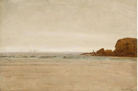 Thomas Worthington Whittredge "Beach and Rocks, 1880" Print: Thomas Worthington Whittredge (1820-1910) was an American landscape painter who played a significant role in the development of American landscape art during the 19th century. He was associated with t