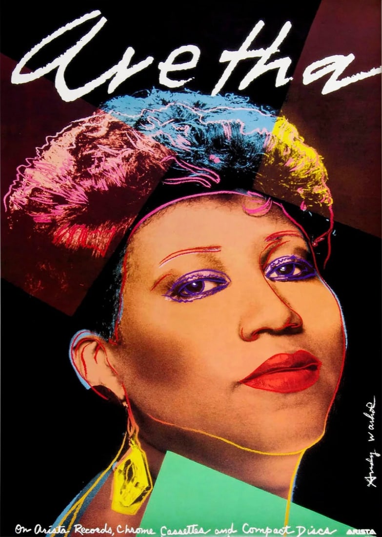 Andy Warhol "Aretha" Print: Andy Warhol (1928-1987) was an American artist, filmmaker, and leading figure in the Pop Art movement. He is renowned for his groundbreaking work in the realms of visual art, film, and celebrity cultu
