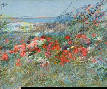 Childe Hassam "Celia Thaxters Garden, Isles of Shoals, Maine, 1890" Offset Lithograph: Childe Hassam, whose full name was Frederick Childe Hassam (1859-1935), was an American painter and printmaker known for his contributions to American Impressionism. He is particularly celebrated for