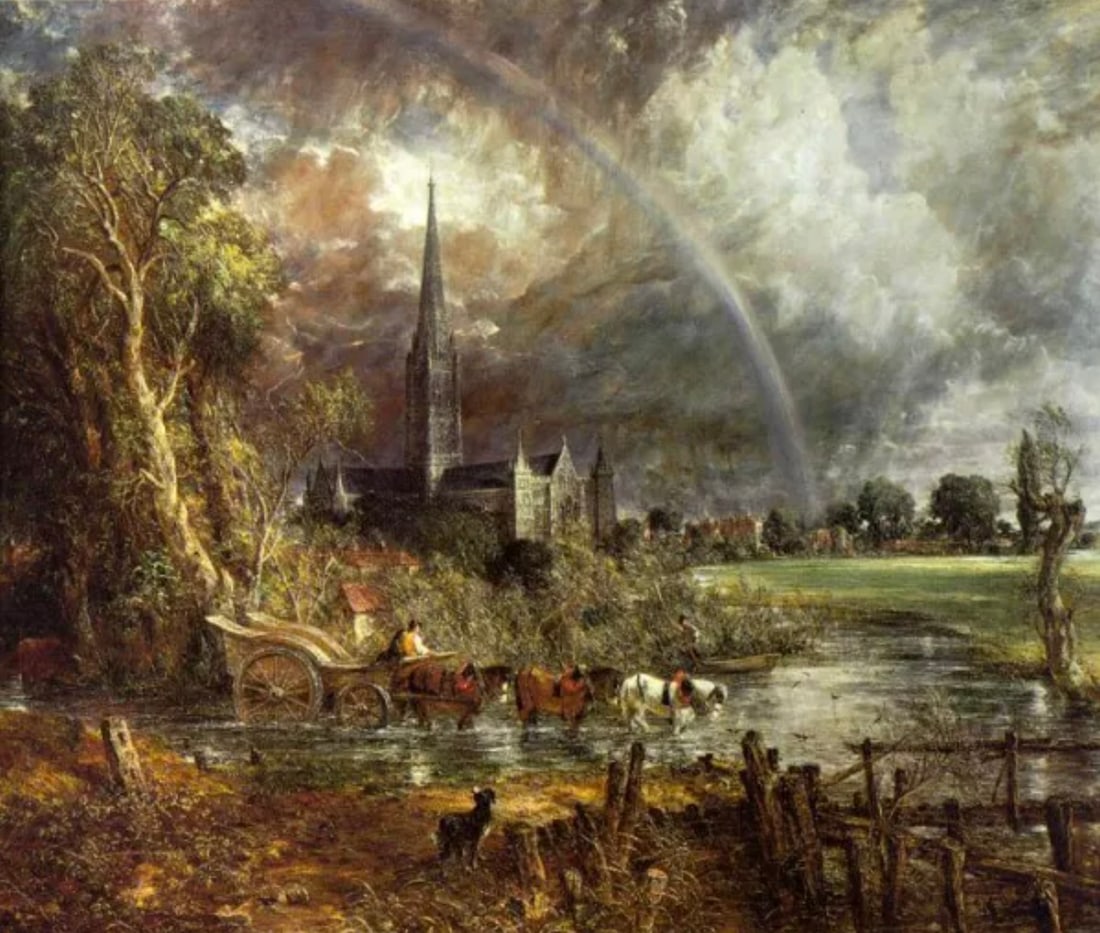 John Constable "Cathedral" Painting: John Constable (1776–1837) was an English Romantic painter known for his landscape paintings, particularly those depicting the countryside of Suffolk, England. Constable is considered one of the maj