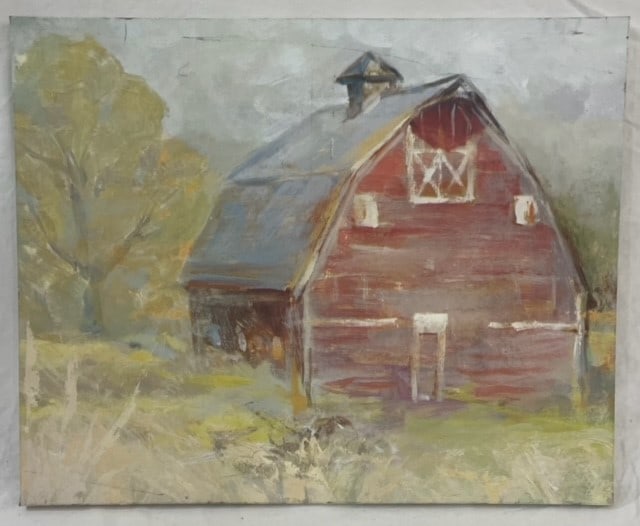 Wolf Kahn Style Farm House Oil Painting (1 of 2)