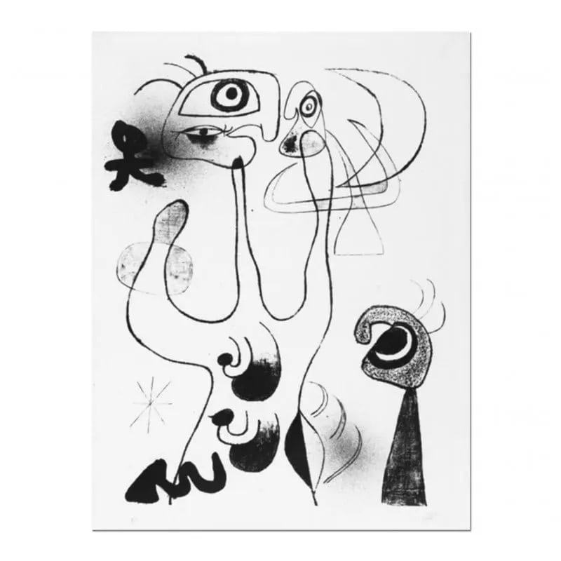 Joan Miro "Barcelona, 1944" Screenprint: Joan MirÃ³, a Spanish painter, sculptor, and ceramicist, made significant contributions to modern art with his unique style characterized by vibrant colors, playful forms, and a blend of abstraction