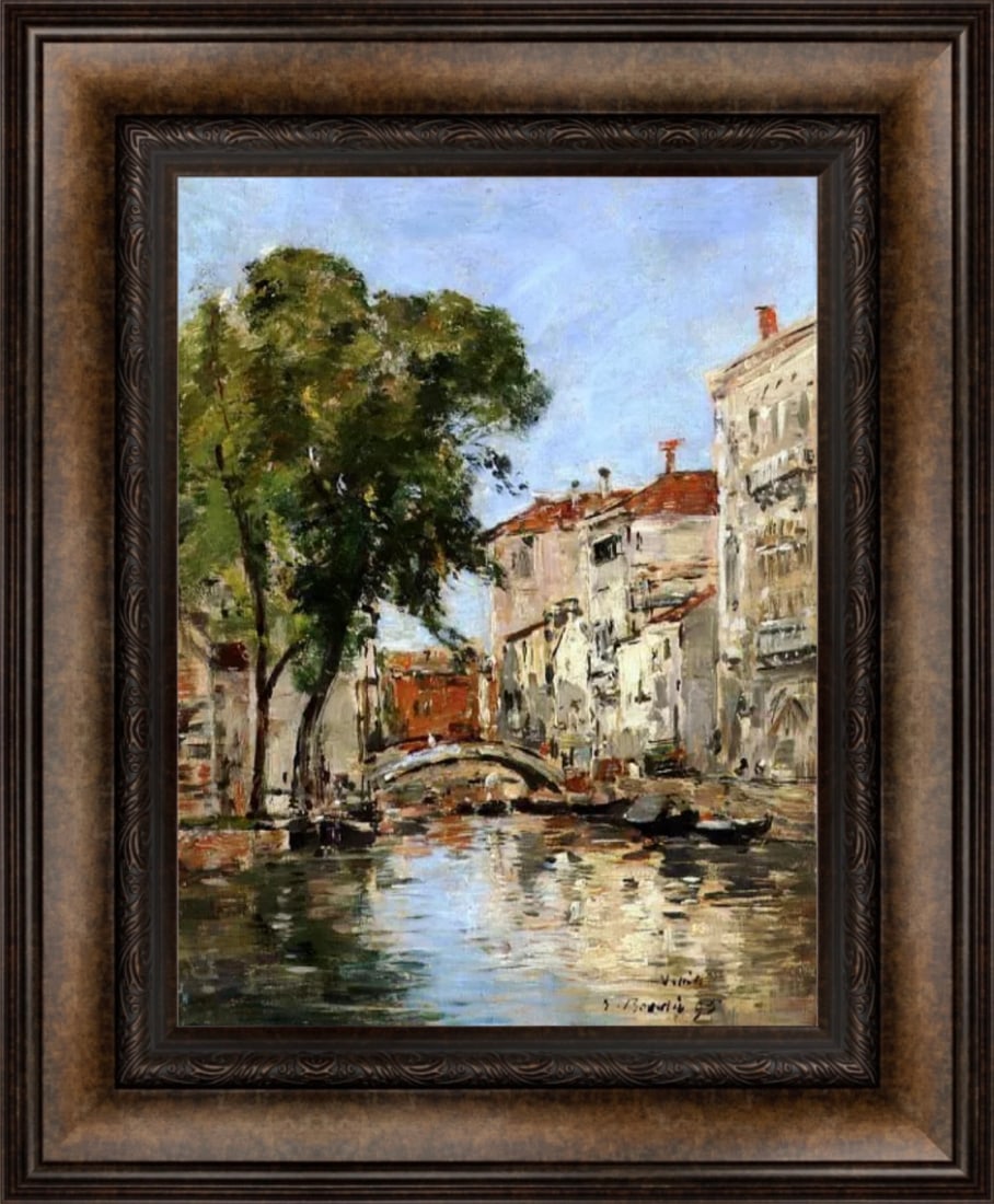 Eugene Boudin "Small Canal in Venice" Painting: Eugène Louis Boudin (1824–1898) was a French landscape painter and one of the forerunners of the Impressionist movement. Here are key points about Eugène Boudin:1. **Birth and Early Life:** Eugèn