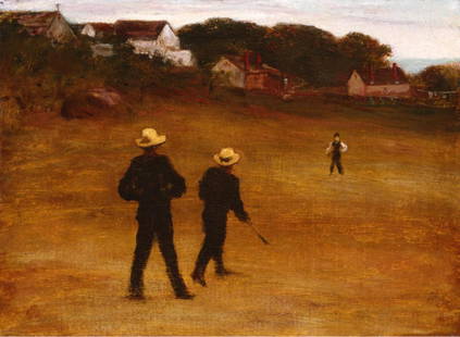 William Morris Hunt "The Ball Players, 1877" Offset Lithograph: William Morris Hunt (1824–1879) was an American painter, sculptor, and art instructor associated with the Hudson River School and the American Barbizon School. Here are key points about William Morr