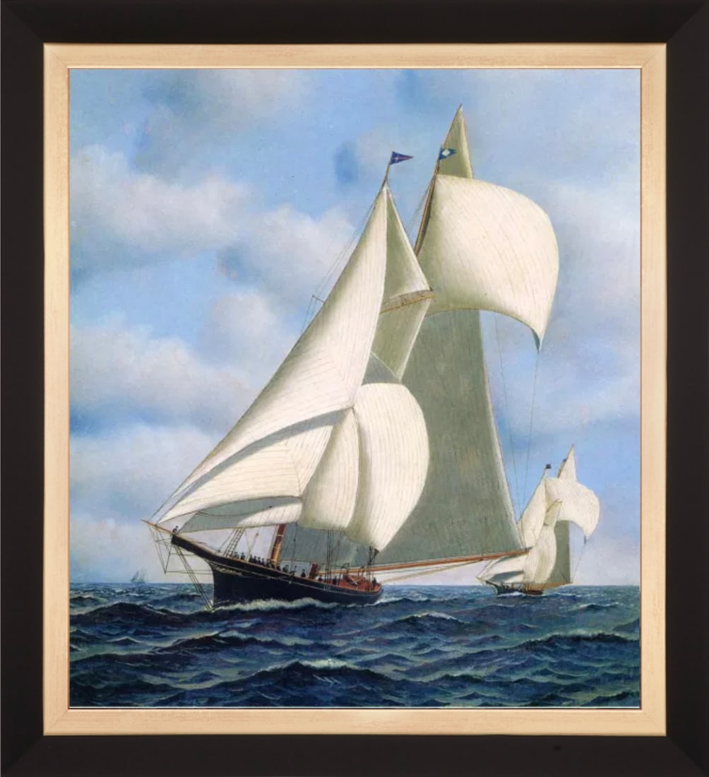 Antonio Jacobsen "Americas Cup, 1871" Oil Painting: Antonio Jacobsen "Tidal Wave and Dreadnought" Oil Painting"Antonio Jacobsen (1850–1921) was a Danish-American maritime artist known for his detailed and accurate depictions of ships and maritime sce