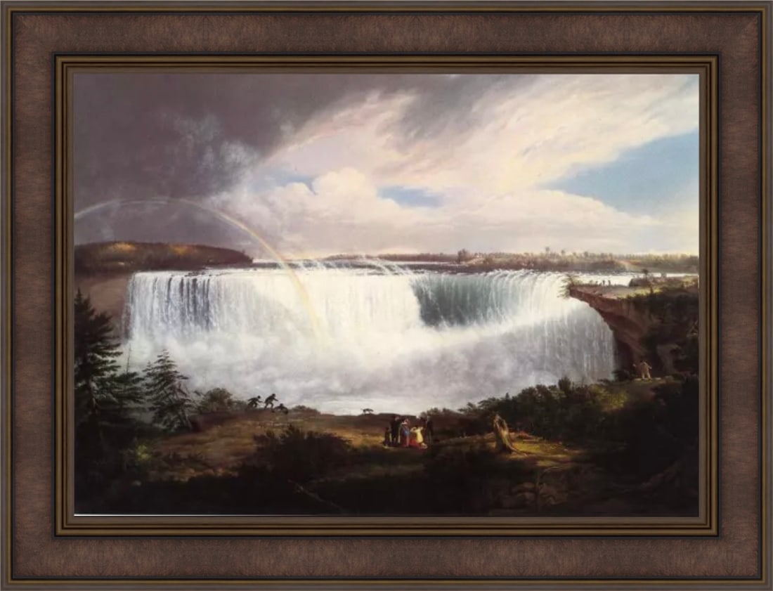 Gilbert Stuart "The Great Horseshoe, Niagra Falls" Painting: Gilbert Stuart (1755–1828) was an American portrait painter widely acclaimed for his portraits of prominent figures from the American Revolutionary War era, including several portraits of George Was
