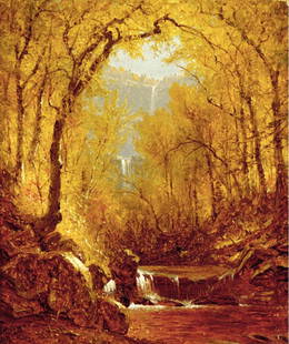 Sanford Robinson Gifford "Kaaterskill Falls, 1871" Offset Lithograph: Sanford Robinson Gifford (1823–1880) was an American landscape painter associated with the Hudson River School, a mid-19th-century American art movement that emphasized detailed and realistic portra