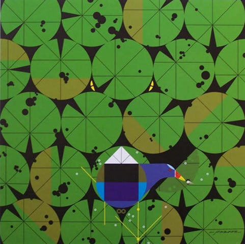 Charley Harper "Gallinule and Gatr" 2006 Lithograph: Charley Harper (1922–2007) was an American artist and illustrator known for his distinctive style of wildlife and nature art. Born in Frenchton, West Virginia, Harper developed a passion for nature