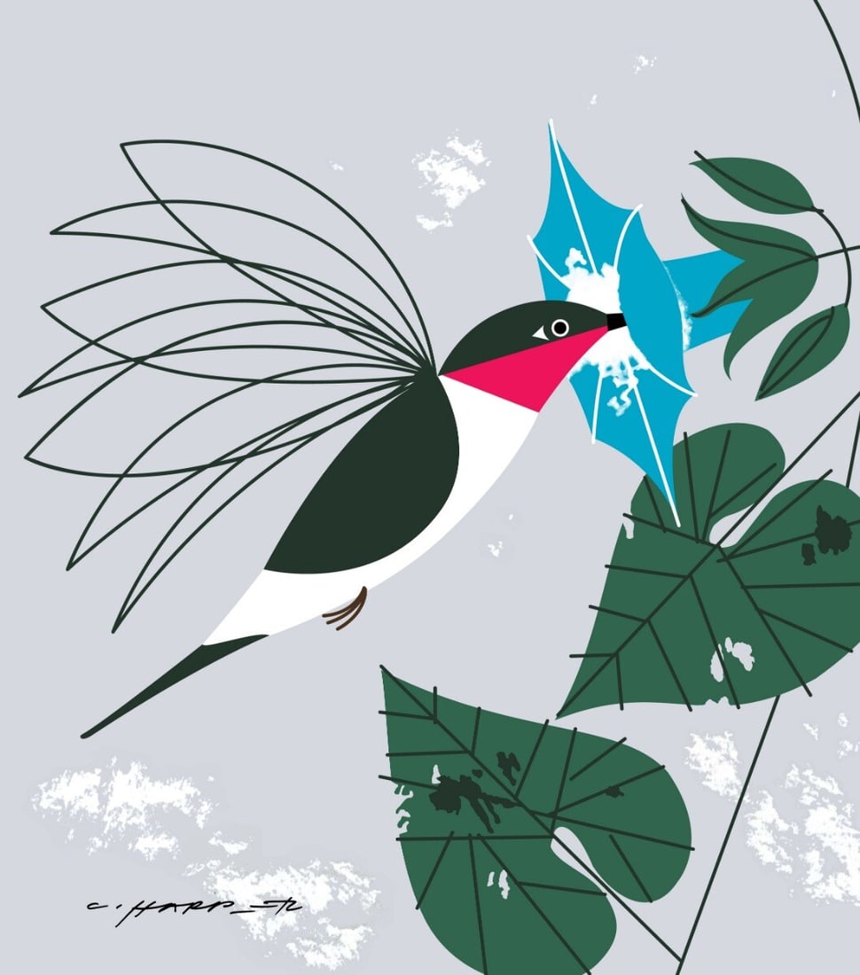 Charley Harper "Little Sipper" 2013 Lithograph: Charley Harper (1922–2007) was an American artist and illustrator known for his distinctive style of wildlife and nature art. Born in Frenchton, West Virginia, Harper developed a passion for nature