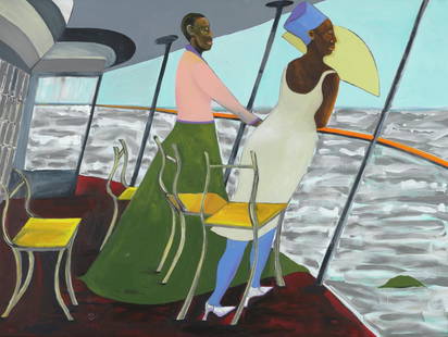 Lubaina Himid "HMS Calcutta, 2021" Offset Lithograph: Lubaina Himid (born January 17, 1954) is a British contemporary artist, curator, and professor, known for her contributions to the Black Arts Movement in the United Kingdom and her work addressing iss