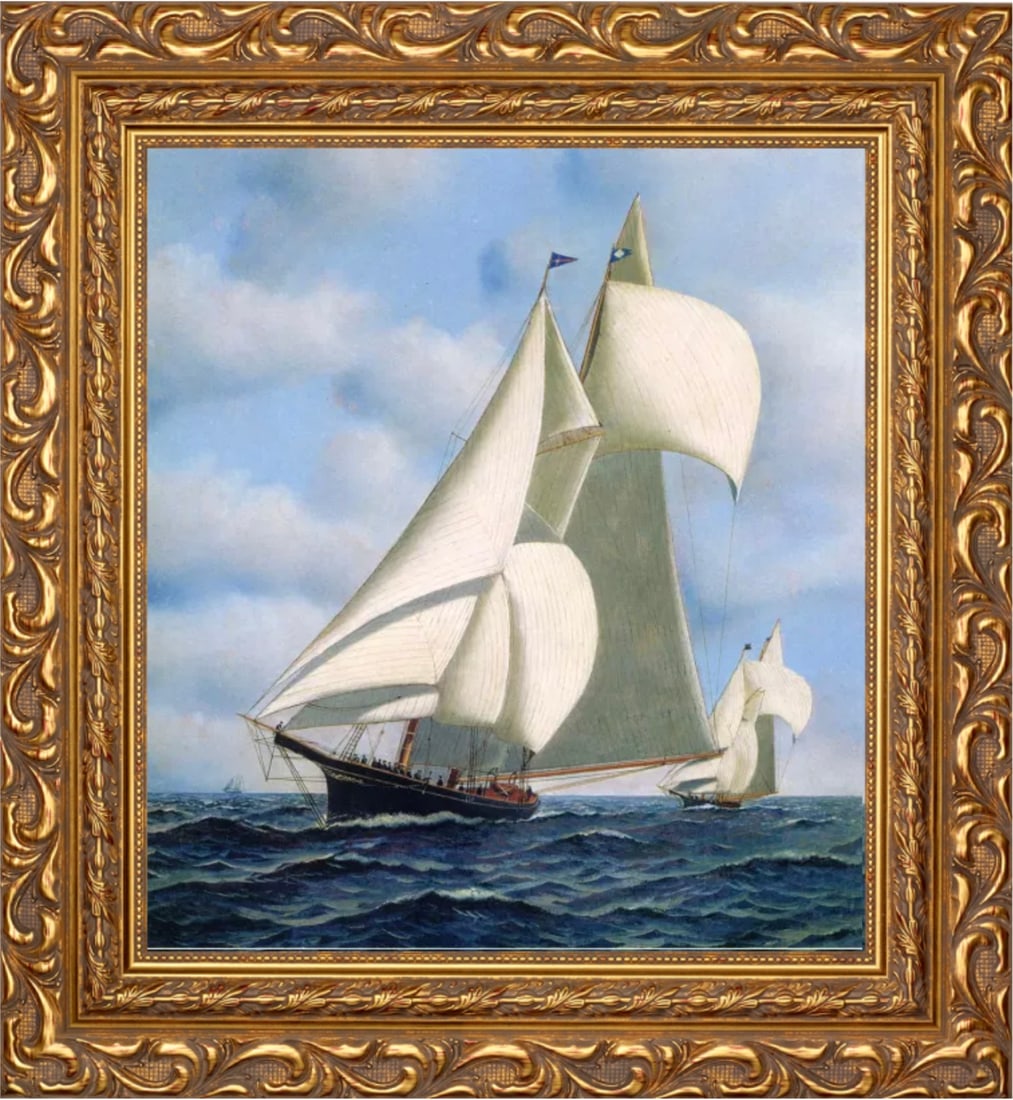 Antonio Jacobsen "Americas Cup, 1871" Oil Painting: Antonio Jacobsen (1850–1921) was a Danish-American maritime artist known for his detailed and accurate depictions of ships and marine scenes. He was born on November 2, 1850, in Copenhagen, Denmark.