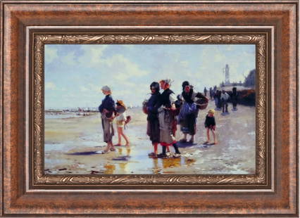 John Singer Sargent "Oyster Gatherers of Cancale" Oil Painting: John Singer Sargent (1856–1925) was an American expatriate artist known for his portrait paintings, which captured the elegance and sophistication of the late 19th and early 20th centuries. He was b