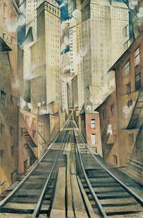 Christopher Richard Wynne Nevinson "The Soul of the Soulless City, 1920" Offset Lithograph: Christopher Richard Wynne Nevinson (1889–1946) was a British painter and war artist known for his depictions of the horrors of World War I. Born in London, Nevinson initially studied at the Slade Sc