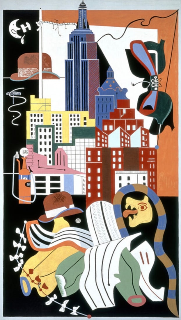 Stuart Davis "New York Mural" Offset Lithograph: Stuart Davis (1892–1964) was an American modernist painter known for his distinct style that combined elements of Cubism, Fauvism, and abstraction. He was born in Philadelphia and grew up in an arti