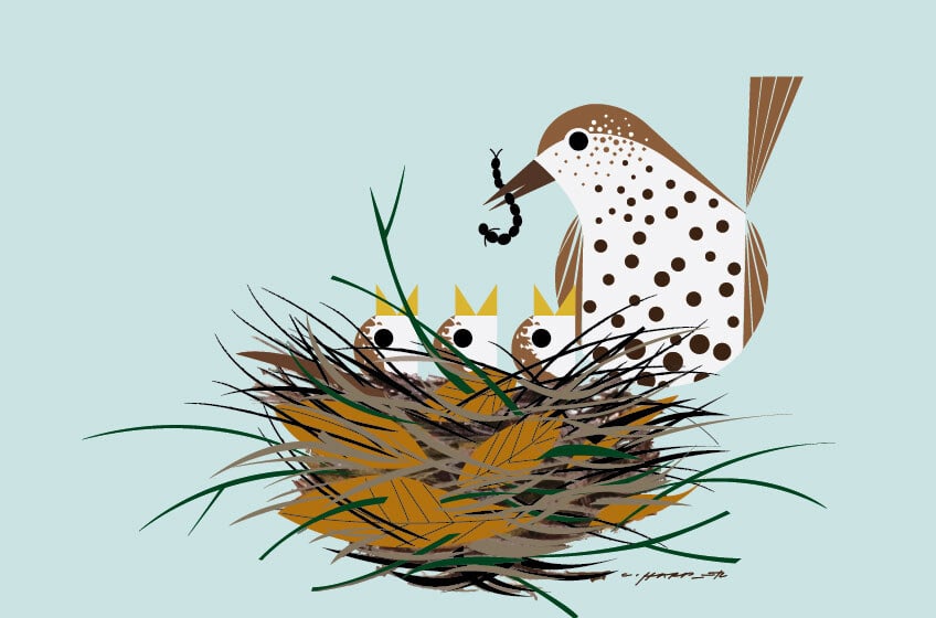 Charley Harper "Chorus Line" 2016 Lithograph: Charley Harper (1922–2007) was an American artist and illustrator known for his distinctive style of wildlife and nature art. Born in Frenchton, West Virginia, Harper developed a passion for nature