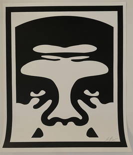 Shepard Fairey Signed "White Face" Offset Lithograph: Shepard Fairey is a contemporary American street artist, graphic designer, activist, and illustrator. He first gained attention for his "Andre the Giant Has a Posse" sticker campaign in the late