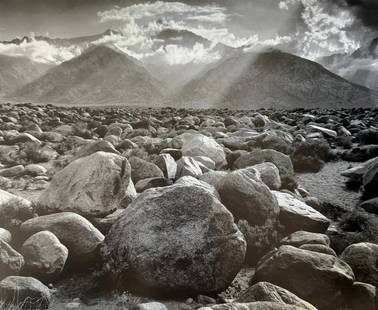 Ansel Adams "Mount Williamson, Sierra Nevada, from Manzanar, 1944" Print: Ansel Adams (1902–1984) was a highly influential American photographer and environmentalist, best known for his iconic black-and-white landscape photographs of the American West. Born on February 20