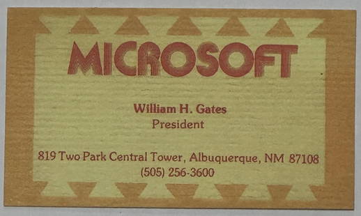 Bill Gates Microsoft business card: Measures 3 ½ x 2 inches