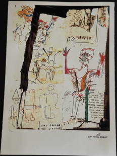 Jean Michel Basquat offset lithograph plate signed hand numbered: Measures approx. 28 x 19 inches