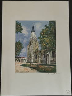 Maurice Utrillo offset lithograph pencil signed hand numbered: Measures approx. 28 x 20 inches