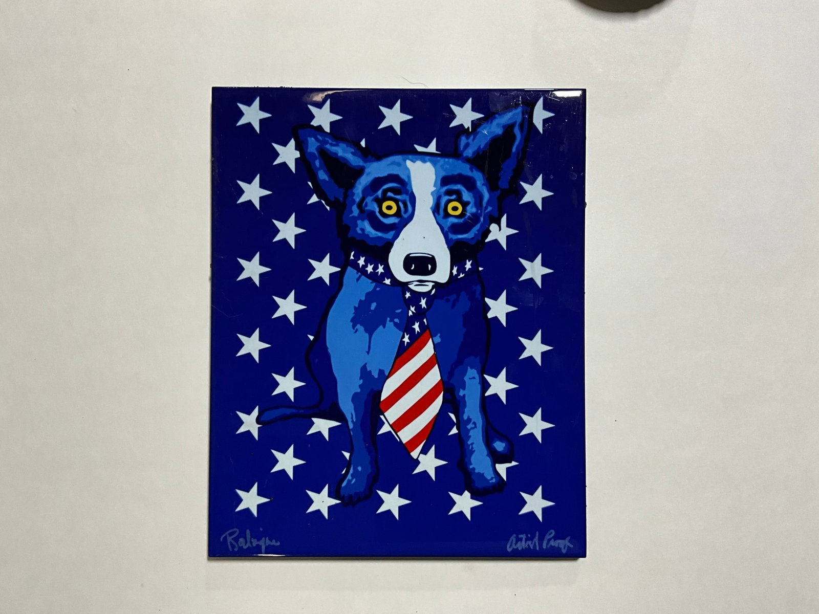 Blue Dog Ceramic tile: Measures 8 x 10 inches