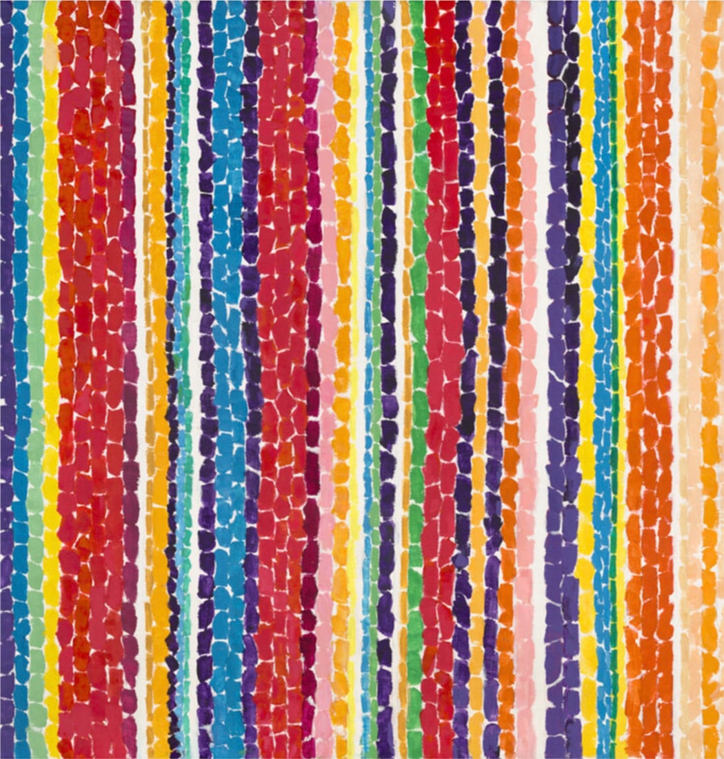 Alma Thomas "Tiptoe Through the Tulips, 1969" Offset Lithograph: Alma Thomas (1891-1978) was an African American artist known for her vibrant and abstract paintings that celebrated color, rhythm, and movement. Born in Columbus, Georgia, Thomas grew up in Washington