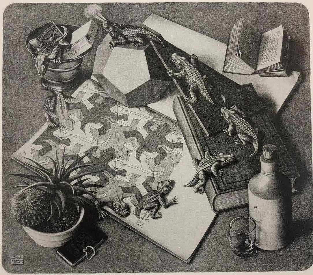 M.C. Escher - Reptiles, Offset Lithograph: M.C. ESCHER (1898-1972) Reptiles Offset lithograph on paper, Printed c. second half of 20th c. 9 3/8" x 10 5/8" Plate signed lower left
