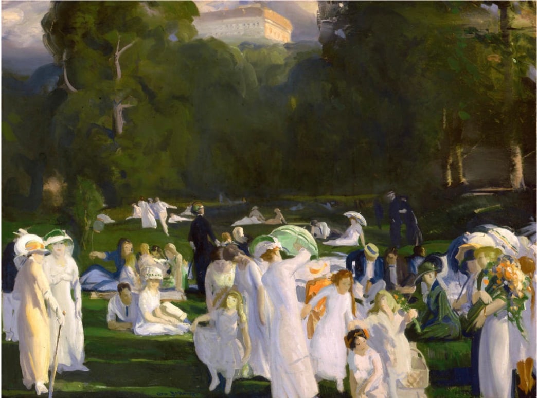 George Wesley Bellows "A Day in June, 1913" Offset Lithograph: George Wesley Bellows (1882–1925) was an American realist painter, known for his depictions of urban life in early 20th-century America. Here are key points about George Bellows:1. **Early Life:** G