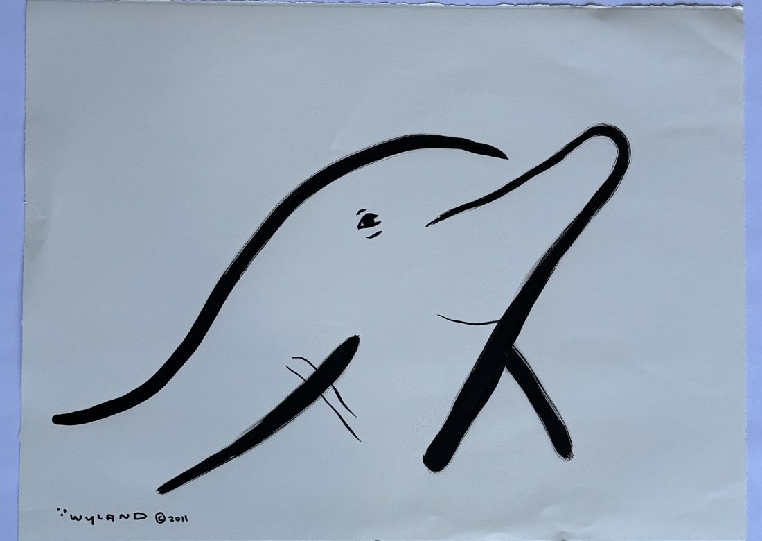 Robert Wyland Sumi Ink Dolphin Painting (1 of 2)