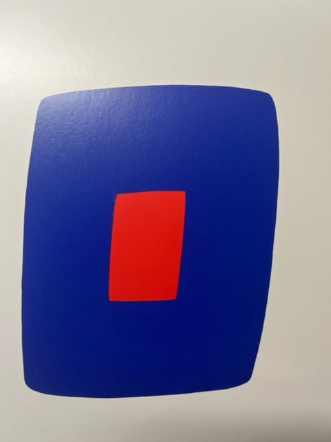 Ellsworth Kelly "Dark Blue with Red" Print.: Ellsworth Kelly (1923-2015) was an American painter, sculptor, and printmaker. He was known for his minimalist and abstract art, often characterized by bold shapes, vibrant colors, and precise geometr