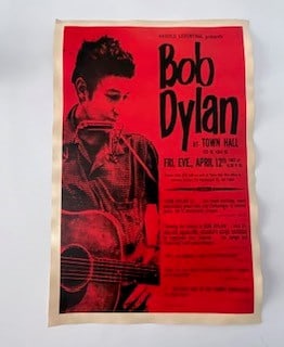 Bob Dylan poster: Measures 18 x 12 inchesUnknown printing dateStaining, creasing