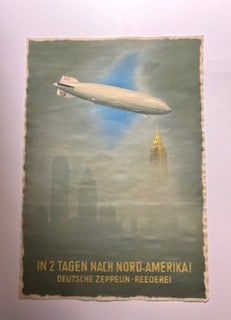 Deutsche Zeppelin Poster linen backed: Measures 33 x 23 3/4 inchesStaining, foxing , creasingUnknown printing date, sold as isLinen backed