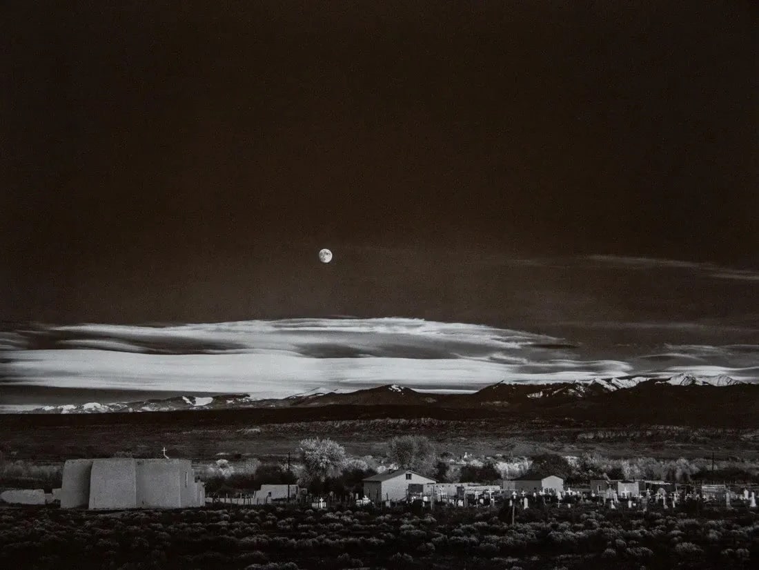 Ansel Adams "Moonrise Hernandez, New Mexico, 1944": Ansel Adams - Moonrise Hernandez, New Mexico, 1944Measures: 15 x 11 1/2 inchesPhotoprint, printed later, mounted