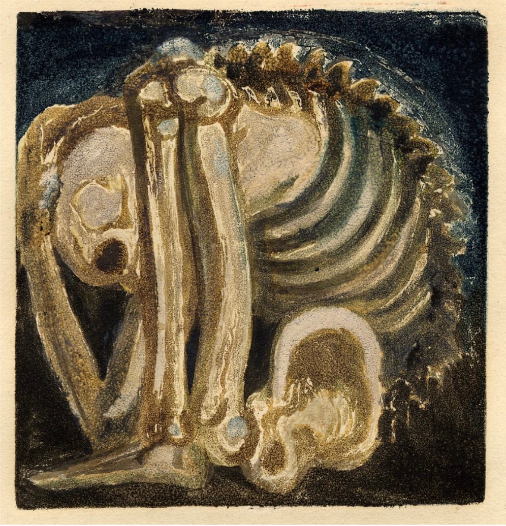 William Blake "Los Smitten" Print: William Blake (1757-1827) was an English poet, painter, and printmaker whose work remains highly influential in both the literary and visual arts. Born in London, Blake began his artistic training as